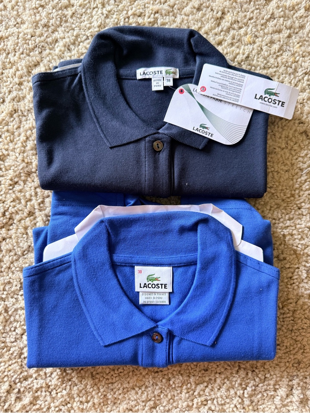 Lacoste Women’s Polo Shirt Lot 2 NWT Blue Navy Pique Stretch Size 38